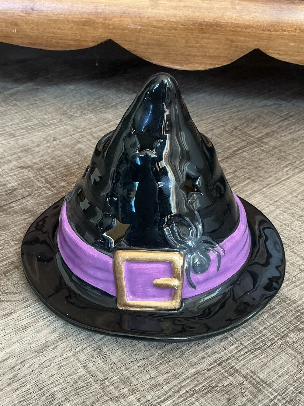 Yankee Candle Black Witch Hat Trinket Dish with Purple Band and Gold Buckle